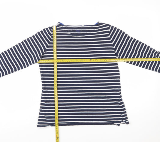 Boden Women Blue Striped Long Sleeve Cotton Boat Neck T-Shirt Size 12