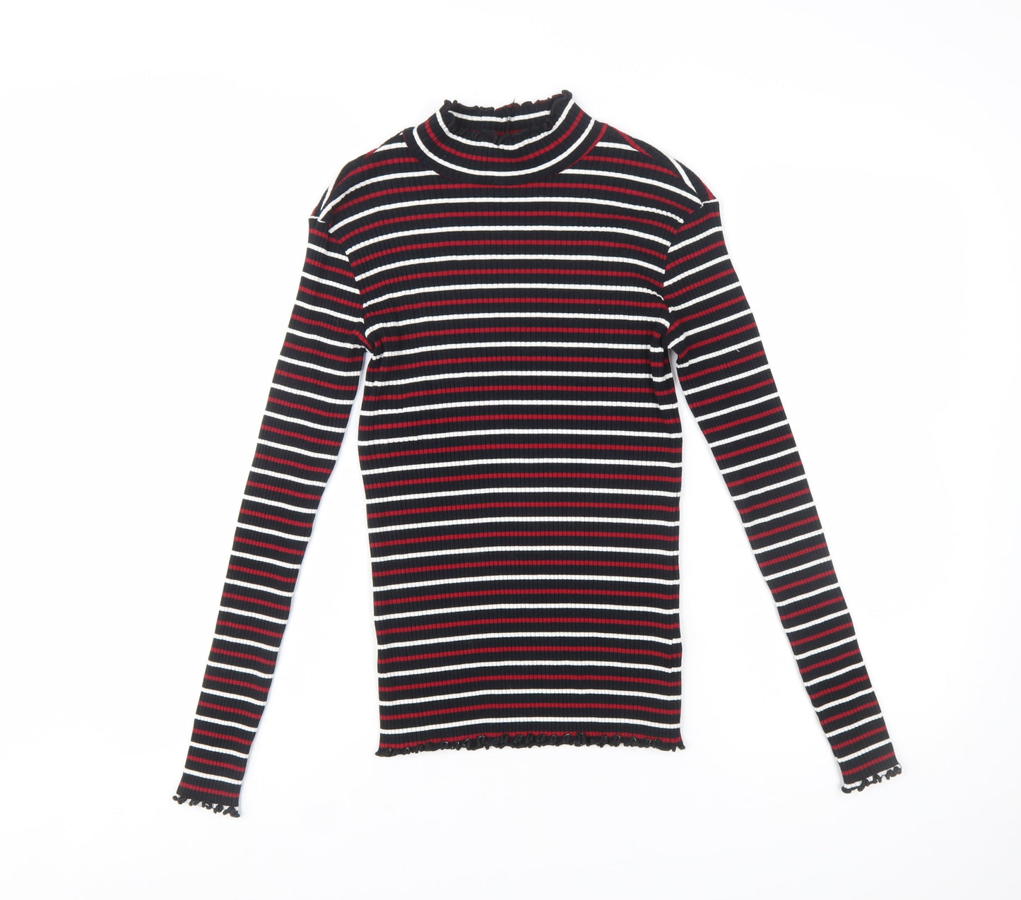 Warehouse Women's Multicoloured Striped Mock Neck Slim Fit Jersey Long Sleeve Top Size 10
