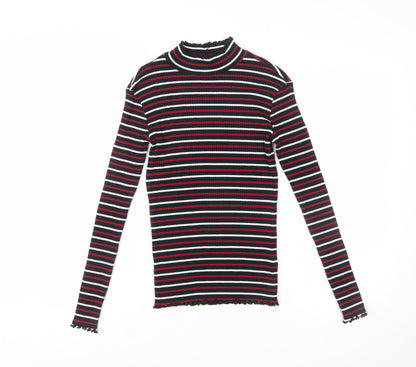 Warehouse Women's Multicoloured Striped Mock Neck Slim Fit Jersey Long Sleeve Top Size 10