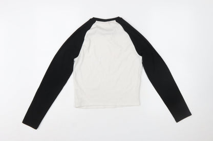 Bershka Womens Multicoloured Cropped Long Sleeve Graphic T-Shirt L