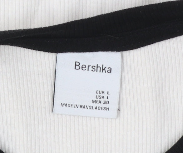 Bershka Womens Multicoloured Cropped Long Sleeve Graphic T-Shirt L