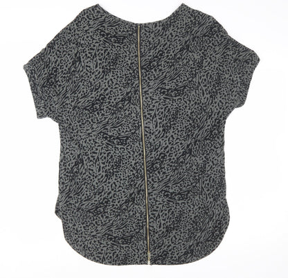 Apricot Women's Grey Animal Print Short Sleeve Zip Back Top Size 14