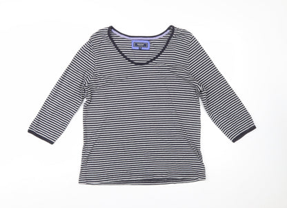 Maine New England Women's Blue Striped Cotton 3/4 Sleeve V-Neck Top Size 18