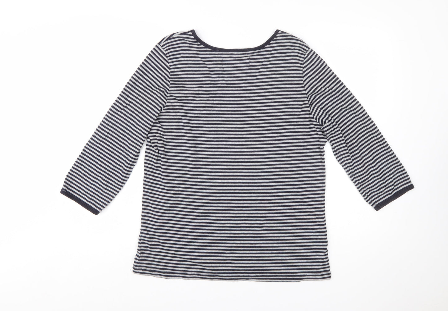 Maine New England Women's Blue Striped Cotton 3/4 Sleeve V-Neck Top Size 18