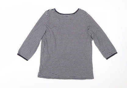Maine New England Women's Blue Striped Cotton 3/4 Sleeve V-Neck Top Size 18