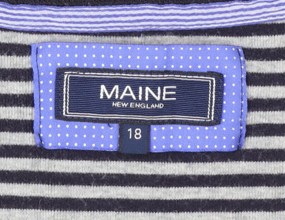 Maine New England Women's Blue Striped Cotton 3/4 Sleeve V-Neck Top Size 18
