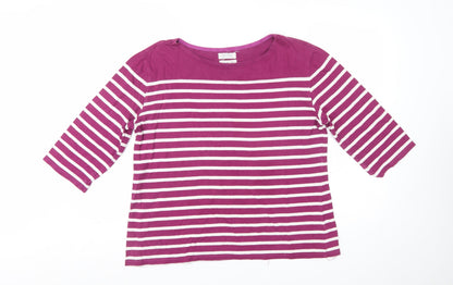 Seasalt Womens Purple Striped Organic Cotton 3/4 Sleeve Sailor Top Size 16