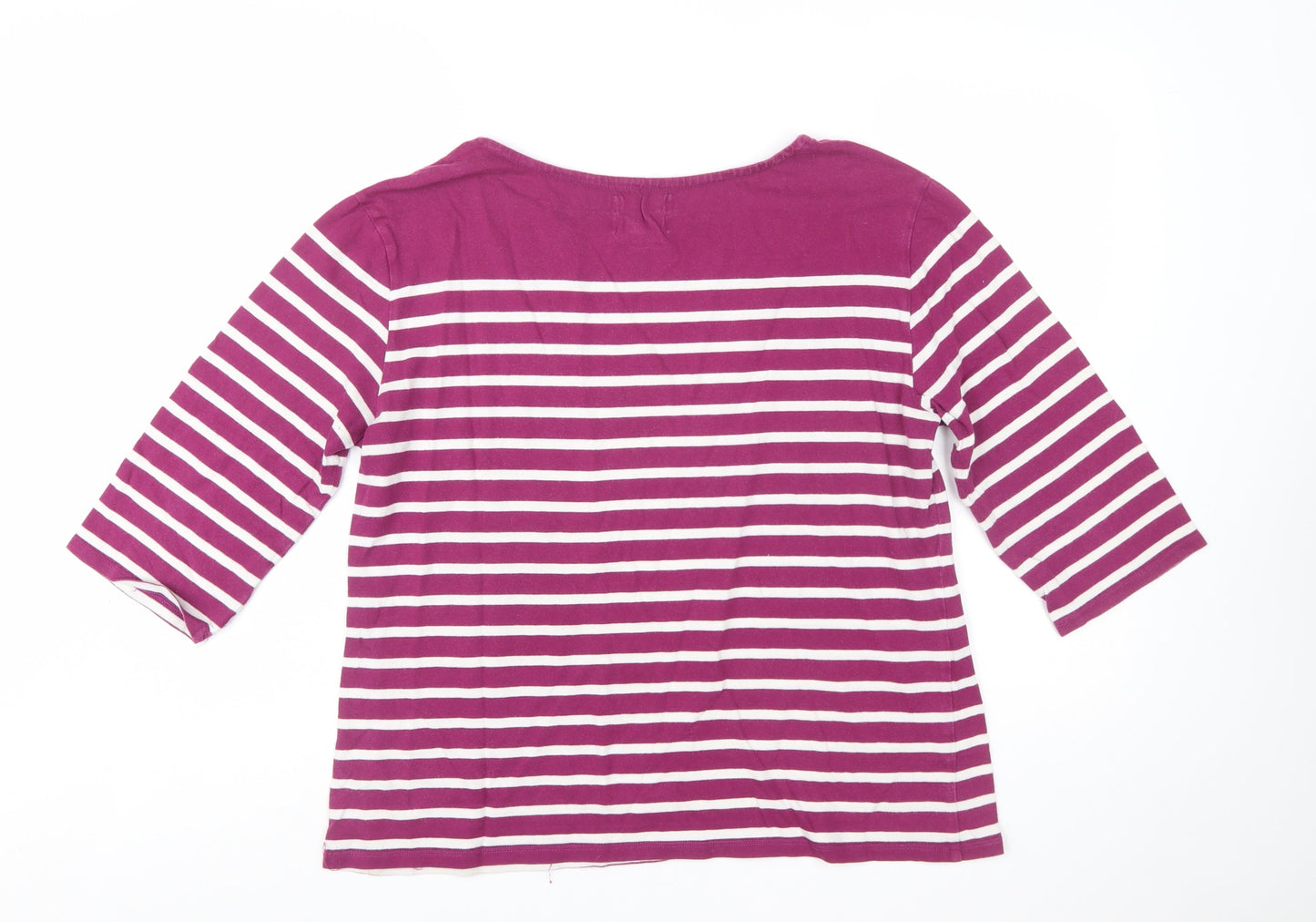 Seasalt Womens Purple Striped Organic Cotton 3/4 Sleeve Sailor Top Size 16