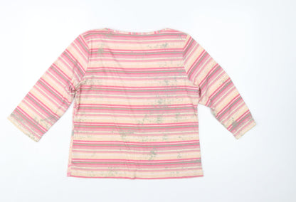 Marks and Spencer Per Una Womens Pink Floral Striped T-Shirt Size 16