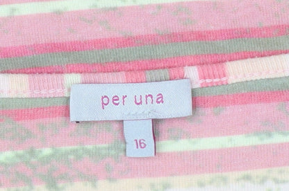 Marks and Spencer Per Una Womens Pink Floral Striped T-Shirt Size 16
