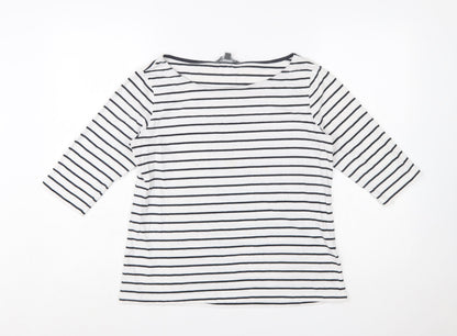 French Connection Womens White Striped 3/4 Sleeve Boat Neck T-Shirt XL