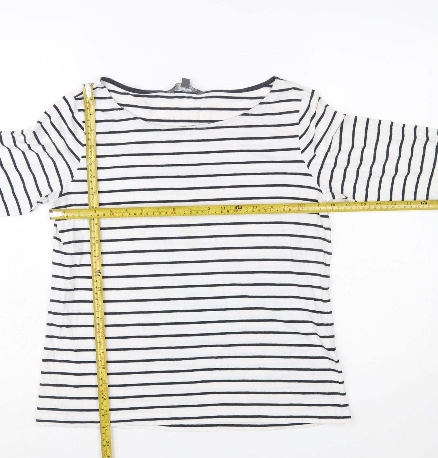 French Connection Womens White Striped 3/4 Sleeve Boat Neck T-Shirt XL