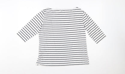 French Connection Womens White Striped 3/4 Sleeve Boat Neck T-Shirt XL