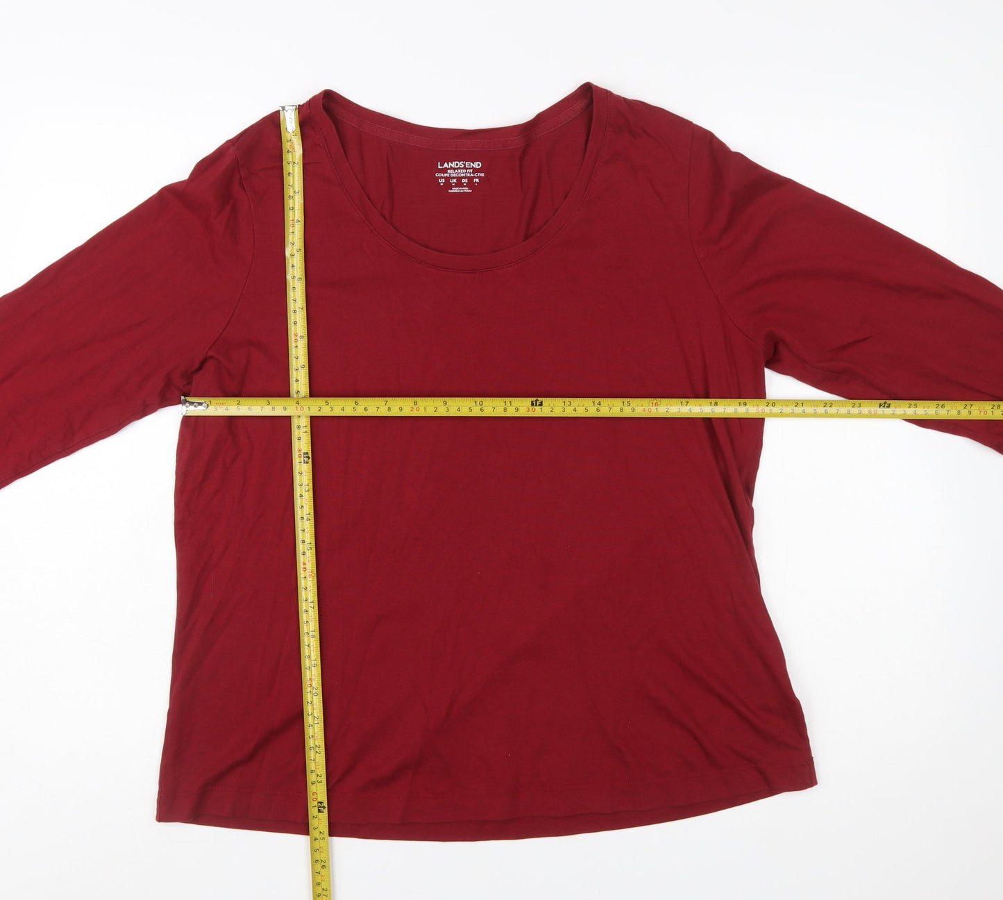 Lands' End Women's Red Long Sleeve Relaxed Fit Cotton T-Shirt M