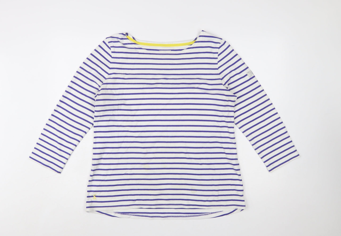 Joules Womens White Purple Striped Boat Neck 3/4 Sleeve Cotton T-Shirt UK 16
