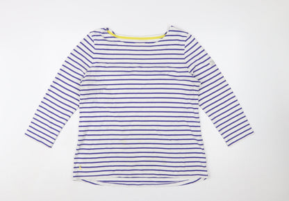 Joules Womens White Purple Striped Boat Neck 3/4 Sleeve Cotton T-Shirt UK 16