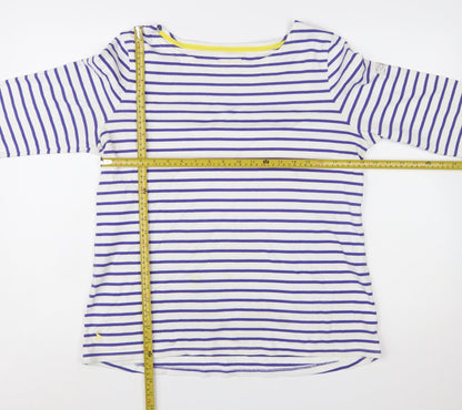 Joules Womens White Purple Striped Boat Neck 3/4 Sleeve Cotton T-Shirt UK 16