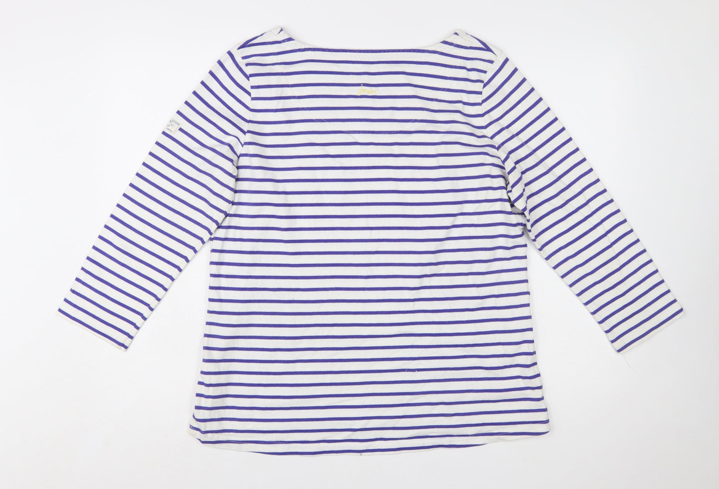 Joules Womens White Purple Striped Boat Neck 3/4 Sleeve Cotton T-Shirt UK 16