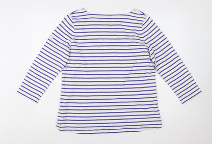 Joules Womens White Purple Striped Boat Neck 3/4 Sleeve Cotton T-Shirt UK 16