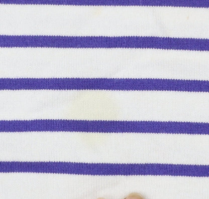 Joules Womens White Purple Striped Boat Neck 3/4 Sleeve Cotton T-Shirt UK 16