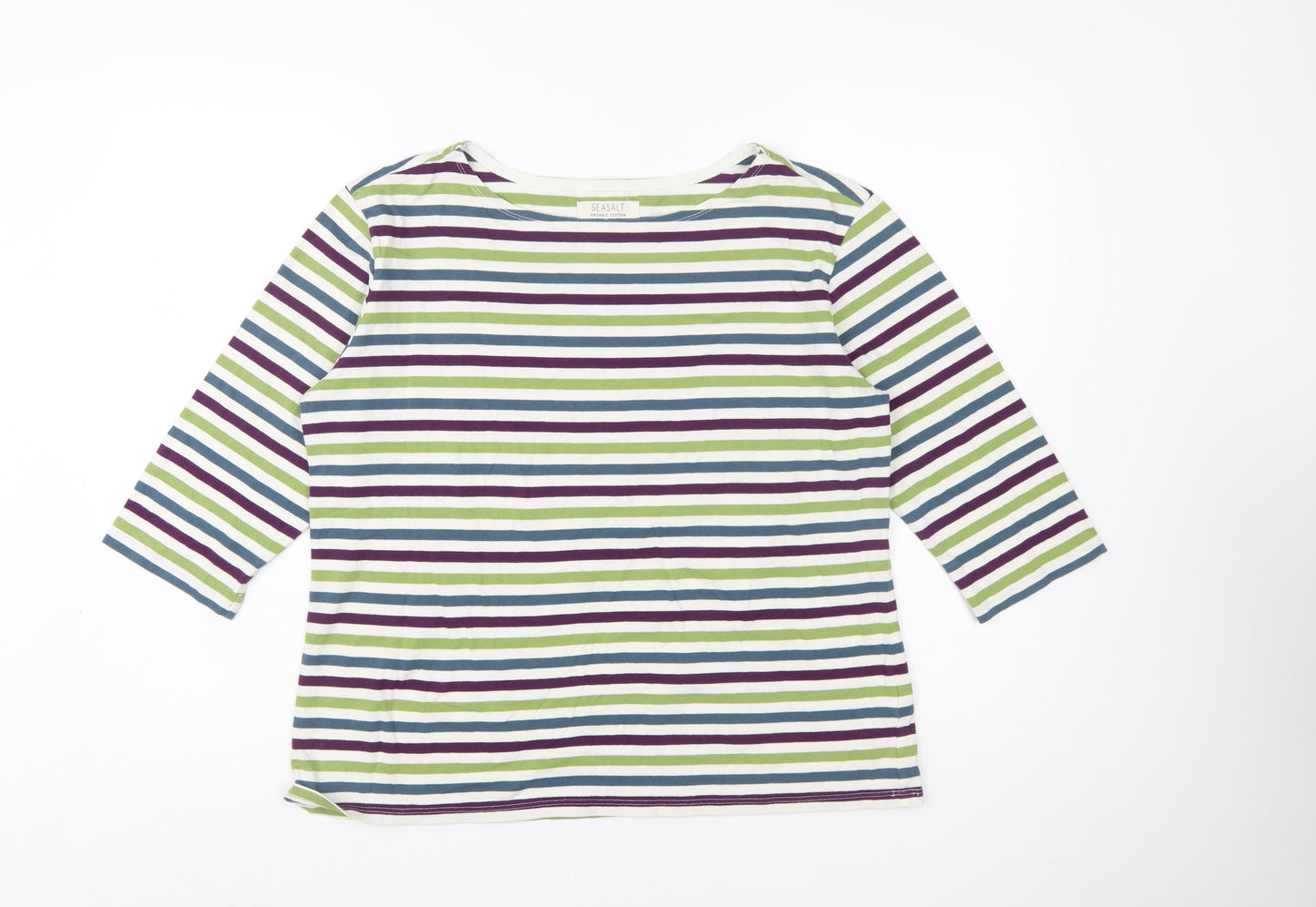 Seasalt Women’s Multicoloured Striped Sailor Top UK 16 3/4 Sleeve Cotton