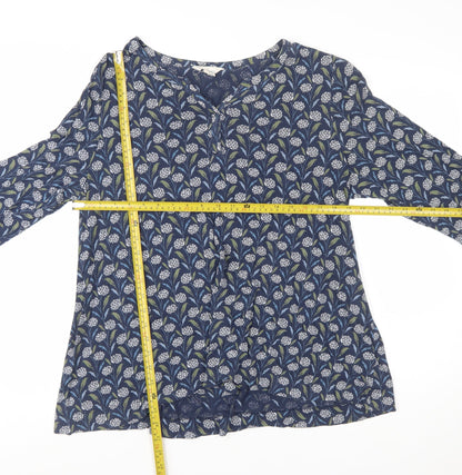 Seasalt Cornwall Women Blue Floral 3/4 Sleeve Tunic Top UK 16 Organic Cotton