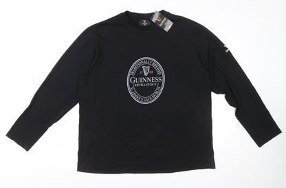 Guinness Men's Black Long Sleeve Cotton T-Shirt XL-2XL Beer Logo