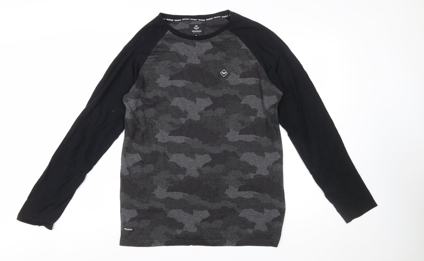 Threadbare Men's Grey Camouflage Long Sleeve Crew Neck T-Shirt XL