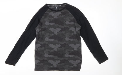 Threadbare Men's Grey Camouflage Long Sleeve Crew Neck T-Shirt XL