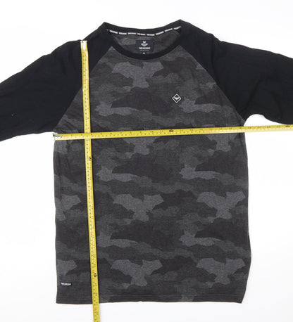 Threadbare Men's Grey Camouflage Long Sleeve Crew Neck T-Shirt XL