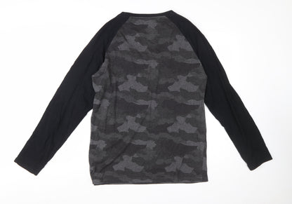 Threadbare Men's Grey Camouflage Long Sleeve Crew Neck T-Shirt XL