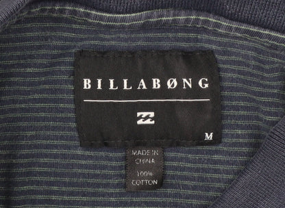 Billabong Men's Blue Striped Cotton Short Sleeve Polo Shirt Size M