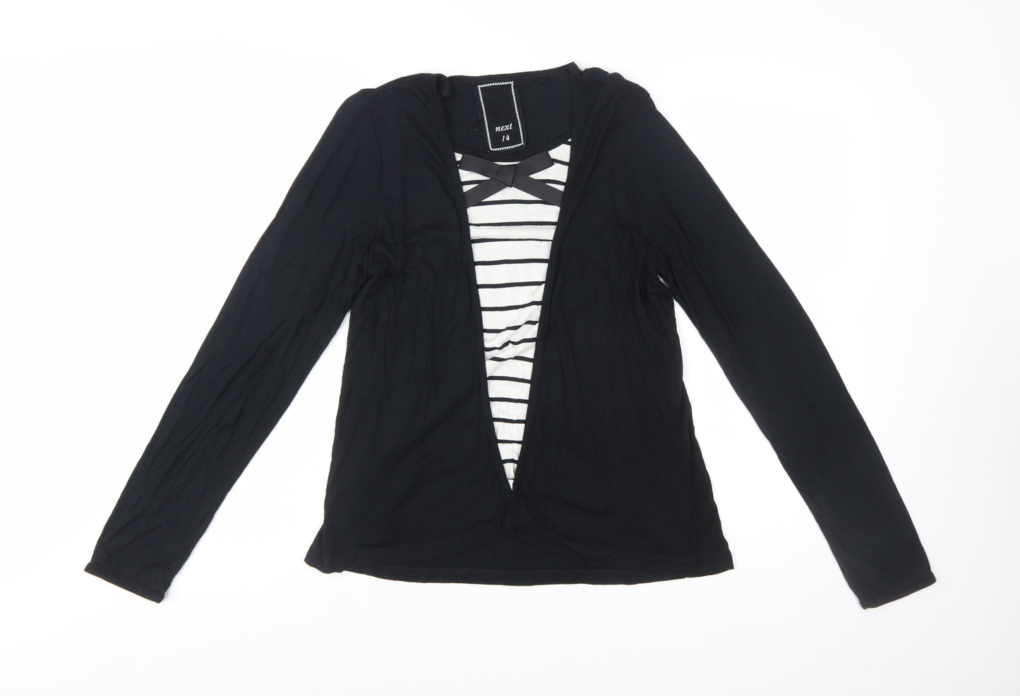 Next Women’s Black Striped Long Sleeve V-Neck Jersey Top Size 14