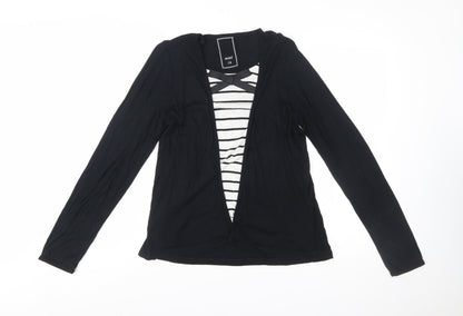 Next Women’s Black Striped Long Sleeve V-Neck Jersey Top Size 14