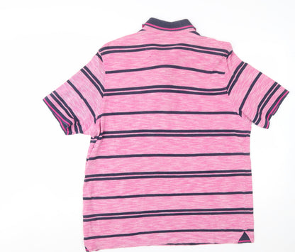 Marks and Spencer Blue Harbour Men's Pink Striped Polo Shirt XXL Regular Fit