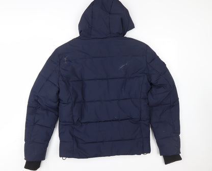 Superdry Men's Blue Hooded Puffer Jacket Size M Winter Zip Coat
