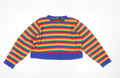 Run & Fly Women's Multicoloured Rainbow Stripe Knit Jumper L