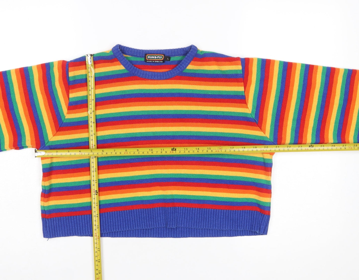Run & Fly Women's Multicoloured Rainbow Stripe Knit Jumper L
