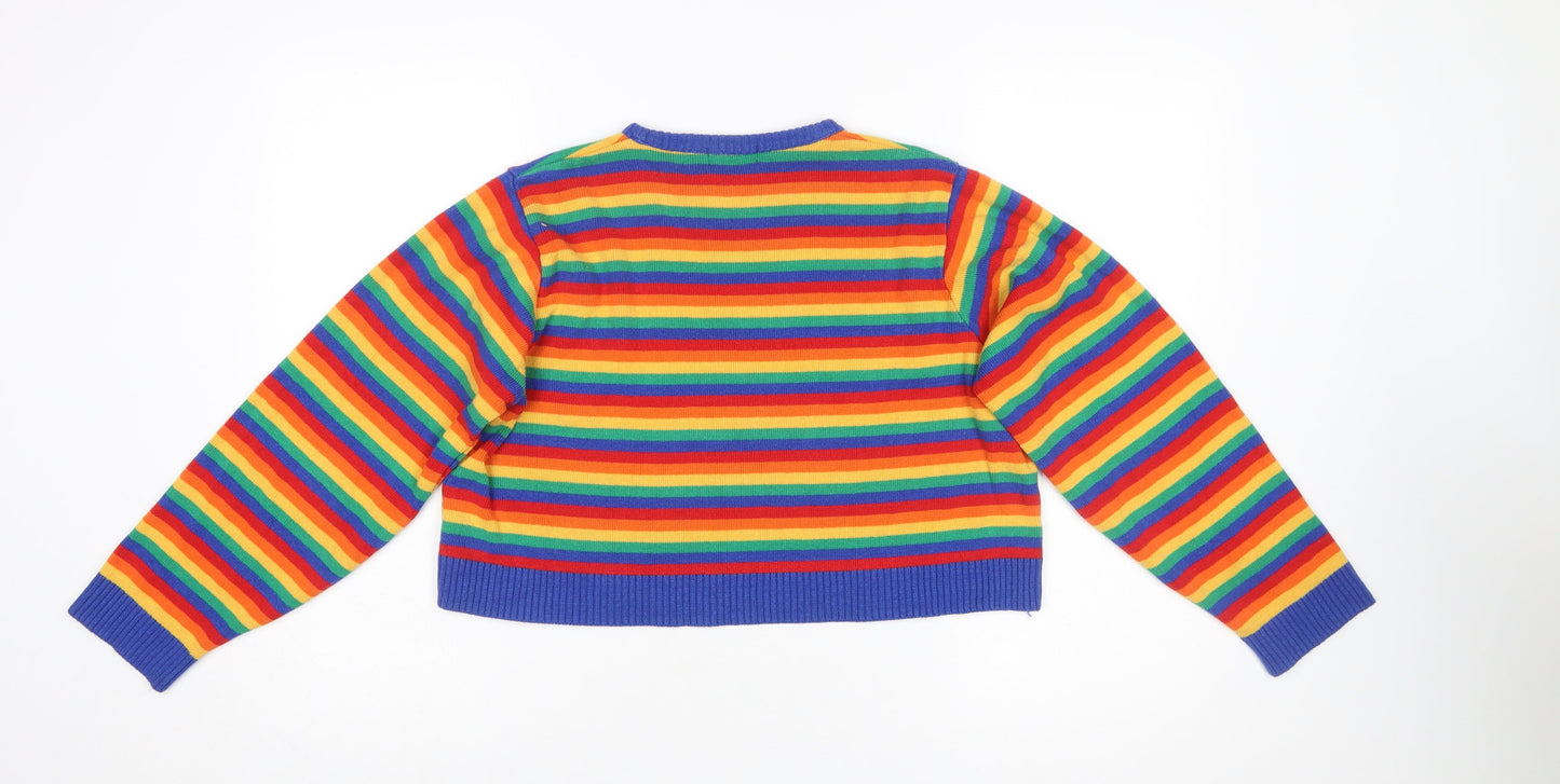 Run & Fly Women's Multicoloured Rainbow Stripe Knit Jumper L