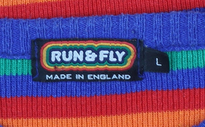 Run & Fly Women's Multicoloured Rainbow Stripe Knit Jumper L