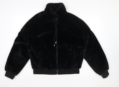 Missguided Women Black Faux Fur Bomber Jacket UK 12 Tall