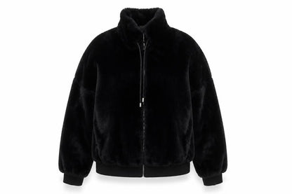 Missguided Women Black Faux Fur Bomber Jacket UK 12 Tall