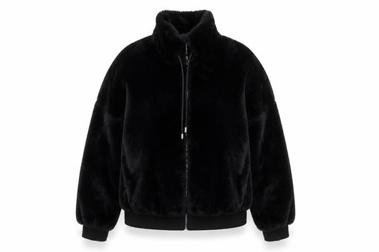 Missguided Women Black Faux Fur Bomber Jacket UK 12 Tall