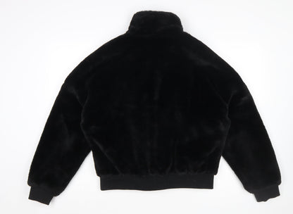 Missguided Women Black Faux Fur Bomber Jacket UK 12 Tall