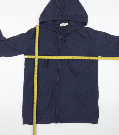 Fat Face Women's Blue Hooded Full Zip Cotton Wool Knit Jumper Size 12