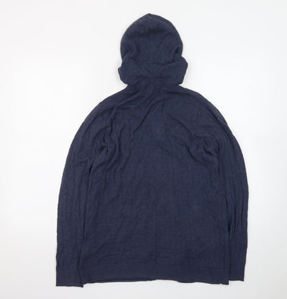 Fat Face Women's Blue Hooded Full Zip Cotton Wool Knit Jumper Size 12