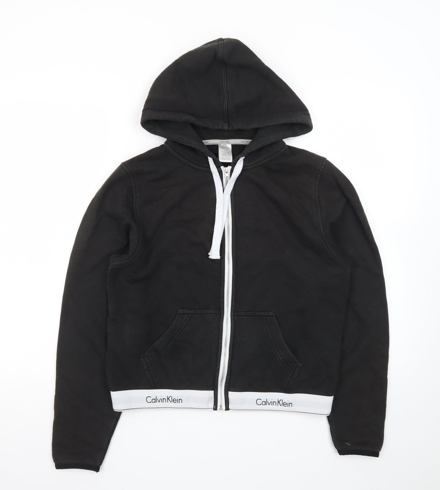 Calvin Klein Women's Black Hooded Sleepwear Zip Top M
