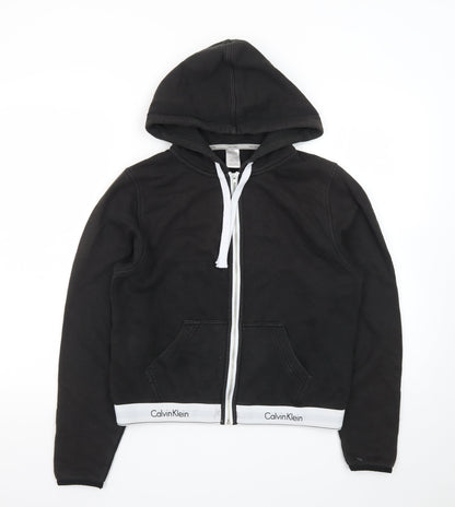 Calvin Klein Women's Black Hooded Sleepwear Zip Top M