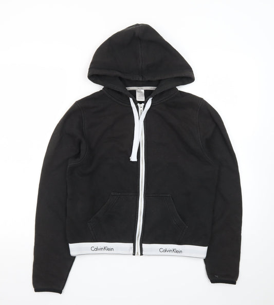Calvin Klein Women's Black Hooded Sleepwear Zip Top M