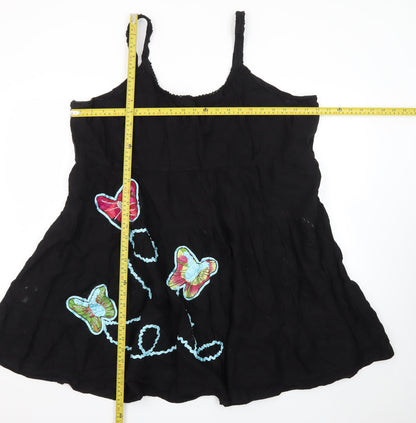 Joe Browns Womens Black Summer Slip Dress Size 26 Butterfly Embroidered